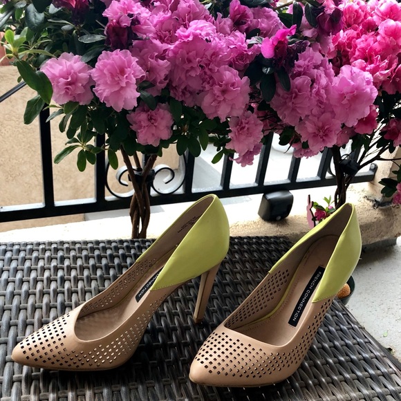 French Connection Shoes - French Connection Nude & Chartreuse Pumps